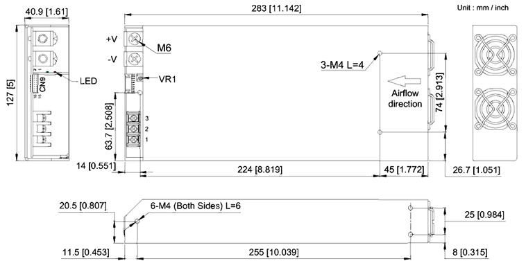 Cotek AK- 1000W Outline Dimensions