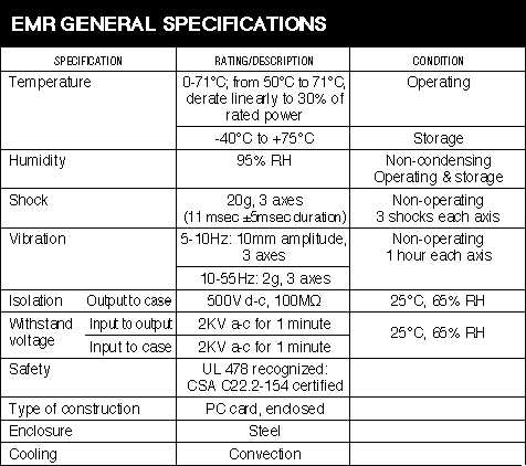 EMR GENERAL SPECIFICATIONS