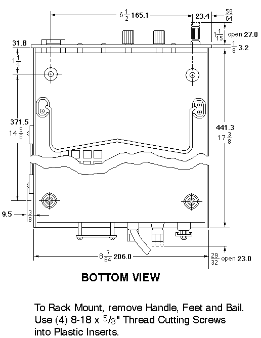 JQE 1/2 RACK DIMENSIONS, BOTTOM VIEW