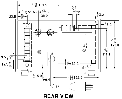 JQE 1/2 RACK DIMENSIONS, REAR VIEW