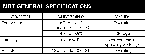 MBT General Specifications
