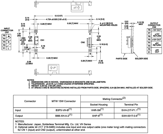 MTW 15W OUTLINE DIMENSIONS