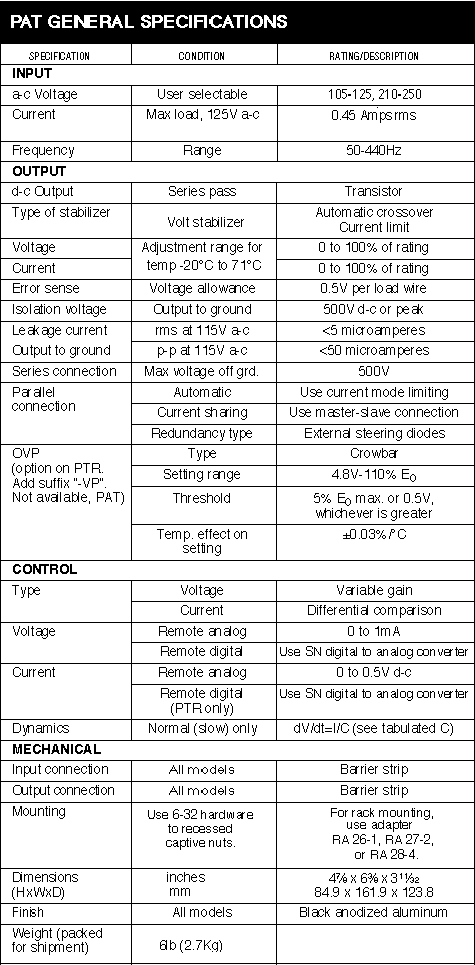 PAT GENERAL SPECIFICATIONS