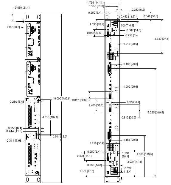 RA 19-1U Dimensions, Front, Rear View